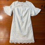 Trina Turk Praise White Eyelet Double Ruffle Sleeve Scallop Hem Dress Sz 2 π Photo 7