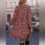 SheIn Long sleeve purple orange and pink all over print layered vneck dress size small Photo 1