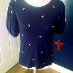 Loft  Navy with 🍋 Short Sleeve Top with Puff Sleeves Photo 0