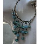 Vintage Silver Hoop Earrings w/Blue & Turquoise Ball Bead Chunks Dangles Blue Photo 6