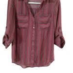 Iz Byer Burgundy Striped Button Down Shirt Photo 1