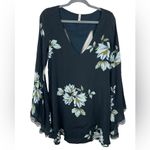 Free People Wanderer Boho Bell Sleeve Mini Dress Size SMALL Charcoal Gray Blue Photo 4