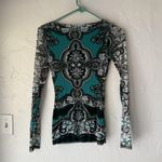 INC International Concepts Shirt Y2k XS Sheer Mesh Long Sleeve Going Out Top Green Photo 7