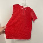 Alfred Dunner Coral Red Crochet Lace Overlay 1/4 Zip Zipper Short Sleeve Blouse Photo 9
