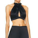 Cult Gaia Anahita Top in Black XSmall New Womens Cropped Satin Blouse Photo 0