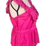 BANANA REPUBLIC FACTORY bright pink eyelet peplum top in size Medium. NWT Photo 2