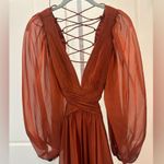 Mac Duggal  67948 Copper Pleated Cut Out Long Sleeve Lace Up Tiered Gown 2 Photo 5