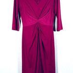 David Meister Women V-Neck Stretch Ruched Cocktail Dress 3/4 sleeve Pink Sz 4 SM Photo 2