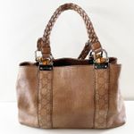 Gucci GG Vintage Signature Leather Bamboo Bar Woven Handles Tote Bag Purse Brown Photo 0