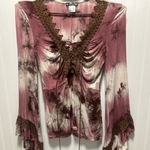 Venus  Boho Gradient Purple Tie-dye Bell Sleeve Front Crochet Tie Bust Blouse XS Photo 0