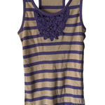 Lei Y2k Tank‎ Top Womens Medium Purple Beige Striped Crochet Racerback Photo 0