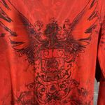 M by Amour XL Top Graphic Angel Wing V Neck 3/4 Sleeve Red Embellished Stretch Photo 4