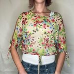 Old Navy Women's Floral Open Arm Cropped Blouse XS Extra Small Multicolor Sheer Photo 0
