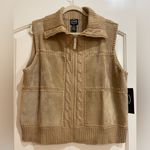 Designers Studio Originals Women’s Tan Suede Leather Cable Knit Vest Size XL. Photo 0