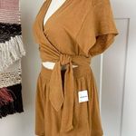 Free People  Fauna Jersey Knit Wrap Romper Short Sleeve Mustard Size XS NWT Photo 2