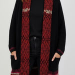 Lucky Brand  Aztec Cardigan Sweater Chenille Texture Black Red‎ Knit Boho Medium Photo 0