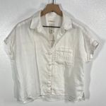 Joie  White Linen Button Front Top‎ Women's Small Crochet Trim Pocket Boho Blouse Photo 1