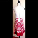 Ann Taylor Red & Cream Fit & Flare Midi Skirt: Decorative Design, High Waist, Silk, Sz. 2 Photo 2