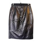Vintage Laurice Leather Pencil Skirt Panelled Midi Black Career Wear Size‎ 9/10 Photo 1