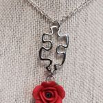 Puzzle Piece Red Rose Necklace Photo 0