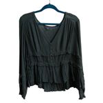 American Eagle  Outfitters Dark Green Textured Peasant Blouse Lace Detail Medium Photo 1