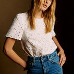 Sézane Sezane Annabelle Blouse Embroidered Eylet Ivory Cream 44 Short Sleeve Romantic Photo 0