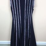 Oscar de la Renta Women’s Silk Floral Pleated Navy Blue Sleeveless Dress Photo 7