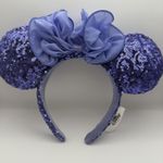 Disney  Parks Minnie Blue Iris Sequin Purple Hydrangea Bow Headband Ears Photo 1