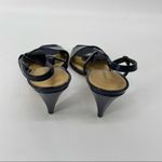 Antonio Melani Shiny Dark Blue Square Toe Kitten Heels Photo 2
