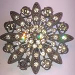 Vintage Brass Tone Floral CZ Rhinestone Boho Brooch Photo 0