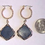 Satin Soft Gold Tone & Blue Faux Lapis Lazuli Retro Boho Pierced Earrings Photo 2