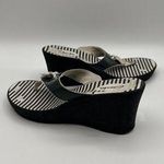 Clarks Womens Black White Faux Leather Striped Wedge Sandals Tassel Accent Photo 0