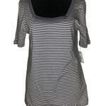 Susina Grey Folkstone Pinstripe Square Neck Short Sleeve Striped T Photo 0