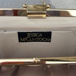 Jessica McClintock  gold satin clutch purse with Gold Chain 10x4 Photo 4