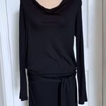 Haute Hippie Black Long Sleeve Modal Dress L Cowl Neck Tie Waist Open Back New Photo 0