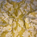 Chico's Lemon yellow Jacquard 3D white floral peasant tunic tassel v-neck 3/4 sleeve Photo 10