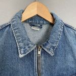 Vintage Jean Jacket Cropped Women Medium Wash Zipper Front Trucker Cotton Denim Blue Photo 12
