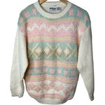 Vintage Exclusive Imports Knit Sweater‎ Pastel Diamond Pattern Women Size Medium White Photo 0