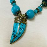 Necklace Beaded Statement Faux Turquoise Shark Took Brass Color Setting Heavy Photo 3