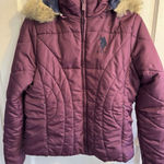 U.S. Polo Assn. Puffer Jacket Womens Size L Purple Fur Hood Quilted Winter Coat Photo 0