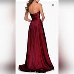 La Femme  Strapless Satin Gown with Pleated Bodice and Slit Size 4 NWOT Wine Red Photo 1