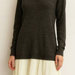 The Limited  V Neck Sweater Dress with Pleated Skirt Charcoal Medium Wool Blend Photo 0