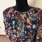 ECI Elegant Floral Print Maxi Dress Bell Sleeve Smocked Bodice Prairie Bump friendly Photo 3