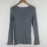 Vince Pima Cotton Long Sleeve Top Medium Blue Double Pinstripe Lightweight Photo 2