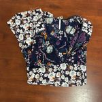 Free People  White and Blue Ruffled Floral Blouse Boho Oversized Small Festival Photo 4