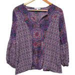 Notations Womens Babydoll Top S Purple Pink Boho Festival Retro Print Peasant Photo 0