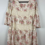 Ark & Co Floral Dress Women Small Ivory Pink Lace Bell Sleeve Feminine Coquette Photo 0