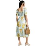 Anthropologie  The Vineyard Floral Satin Midi Dress Blue Yellow Puff Sleeve sz 4 Photo 5