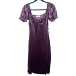 All in Favor Puff Sleeve Crushed Velvet Dress - Plum Size M Photo 2