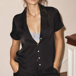 BHLDN  Juniper Scalloped Satin Pajama Set‎ Black Small Photo 0